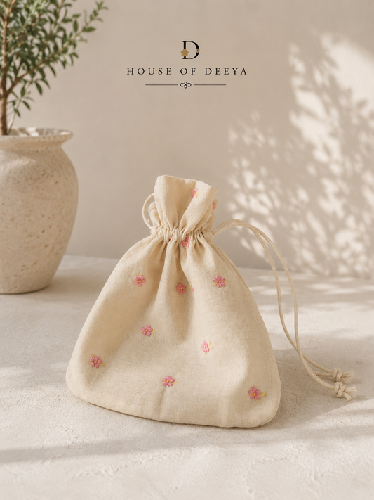 Soft pink petals - Potli bag